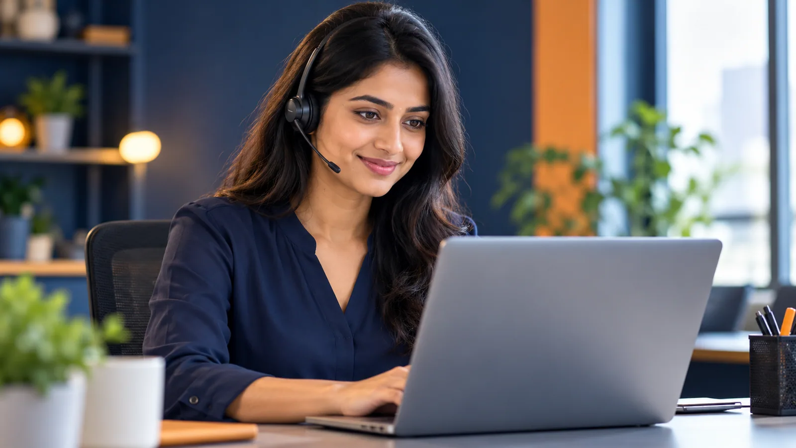 IT support specialist using a headset to assist a customer remotely